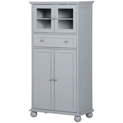 HOMCOM 52" Traditional Kitchen Pantry, Floor Storage Cabinet, Small Cupboard Organizer With Adjustable Shelves And 4-Doors For Living Room, Gray 5 HOMCOM 52" Traditional Kitchen Pantry, Floor Storage Cabinet, Small Cupboard Organizer With Adjustable Shelves And 4-Doors For Living Room, Gray - Image 3