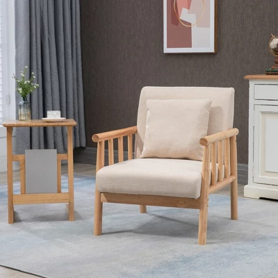 HOMCOM Accent Chair With Softness & Support, Upholstered Arm Chair For Living Room Furniture, Comfy Chair For Bedroom, Living Room Chair, Beige 4 HOMCOM Accent Chair With Softness & Support, Upholstered Arm Chair For Living Room Furniture, Comfy Chair For Bedroom, Living Room Chair, Beige - Image 2