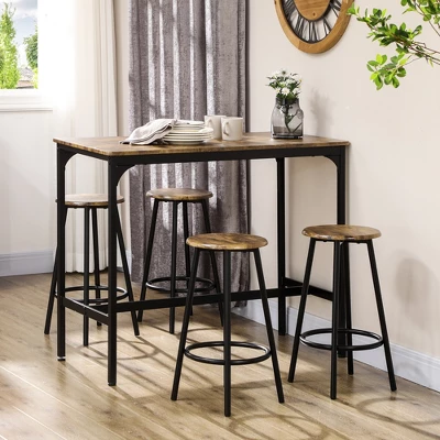 HOMCOM 5-Piece Counter Height Bar Table And Chairs Set, Rustic Bar Table With Stools, Kitchen Table 4 Chair Bar Table With Wooden Top 4 HOMCOM 5-Piece Counter Height Bar Table And Chairs Set, Rustic Bar Table With Stools, Kitchen Table 4 Chair Bar Table With Wooden Top - Image 2
