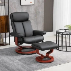 HOMCOM Recliner Chair With Ottoman, 360° Swivel Reclining Chair With Wood Base And Matching Footrest, Black -Homcom GUEST df963939 30dc 42c5 a62a fba9ce14e769