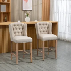 HOMCOM Counter Height Bar Stools Set Of 2, Upholstered 26.75" Seat Height Barstools, Breakfast Chairs With Nailhead-Trim & Tufted Back, Wood Legs 12 HOMCOM Counter Height Bar Stools Set Of 2, Upholstered 26.75" Seat Height Barstools, Breakfast Chairs With Nailhead-Trim & Tufted Back, Wood Legs -Homcom GUEST dff42a7f fc96 44e1 a5d4 af684875864c