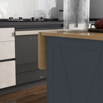 HOMCOM Rolling Kitchen Island With Drop Leaf Wood Breakfast Bar, Farmhouse Kitchen Cart With 2 Drawers, Adjustable Shelves For Dining Room, Dark Gray 6 HOMCOM Rolling Kitchen Island With Drop Leaf Wood Breakfast Bar, Farmhouse Kitchen Cart With 2 Drawers, Adjustable Shelves For Dining Room, Dark Gray - Image 4