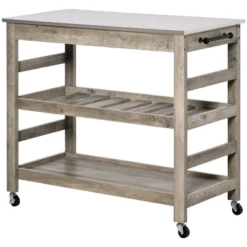 HOMCOM Rolling Kitchen Cart With Stainless Steel Countertop, 1 Bottom Shelf, 1 Slotted Middle Shelf And 4 Castor Wheels, Gray -Homcom GUEST e063c99e 0594 426c aa50 5239b95513f5