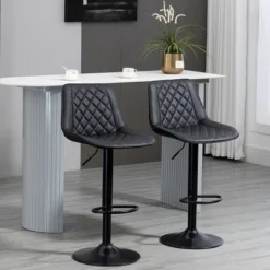 HOMCOM Adjustable Bar Stools Set Of 2, Counter Height Barstools With Swivel Seat Round Steel Base, And Footrest, ‎Black