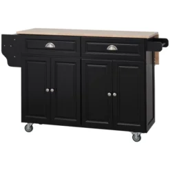 HOMCOM Rolling Kitchen Island On Wheels, Kitchen Cart With Solid Wood Drop Leaf Breakfast Bar, Storage Drawers, 4-Door Cabinets, Spice Rack, Black 9 HOMCOM Rolling Kitchen Island On Wheels, Kitchen Cart With Solid Wood Drop Leaf Breakfast Bar, Storage Drawers, 4-Door Cabinets, Spice Rack, Black -Homcom GUEST e15dcd6c 7312 47a3 b1c9 4018689da8c7