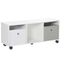 HOMCOM Kids Toy Chest With Cloth Drawers, Cabinet Storage Organizer Children Display Shelf For Toys, Clothes, Or Books For Bedroom With Wheels -Homcom GUEST e244e428 caf0 421d 829c 221c76f43216