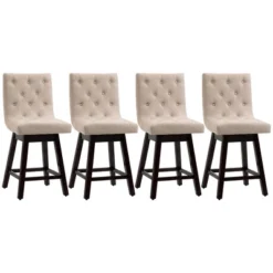 HOMCOM Bar Stools Set Of 4, Swivel Bar Chairs, 25.5" High Fabric Tufted Breakfast Barstools For Kitchen Counter, Beige 9 HOMCOM Bar Stools Set Of 4, Swivel Bar Chairs, 25.5" High Fabric Tufted Breakfast Barstools For Kitchen Counter, Beige -Homcom GUEST e40e803e 479b 4dc6 bee7 4e0bf0454465