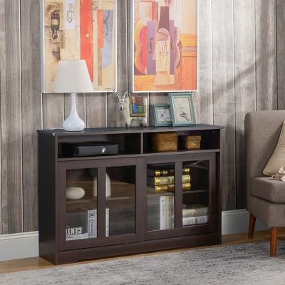 HOMCOM Sideboard Buffet Cabinet, Coffee Bar Cabinet,Credenza With Sliding Glass Doors, Cupboard And Adjustable Shelf, Dark Brown 3 HOMCOM Sideboard Buffet Cabinet, Coffee Bar Cabinet,Credenza With Sliding Glass Doors, Cupboard And Adjustable Shelf, Dark Brown