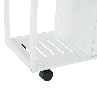 HOMCOM 28" Rolling Kitchen Trolley Serving Cart Storage Cabinet Bamboo Top With Wire Basket & Door Cabinet & Drawers, White 7 HOMCOM 28" Rolling Kitchen Trolley Serving Cart Storage Cabinet Bamboo Top With Wire Basket & Door Cabinet & Drawers, White - Image 5