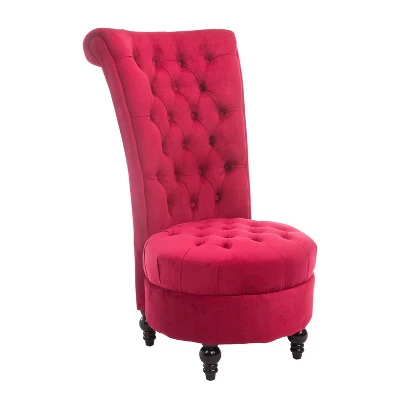 HOMCOM High Back Accent Chair, Upholstered Armless Chair, Retro Button-Tufted Royal Design With Thick Padding And Rubberwood Leg, Crimson Red 5 HOMCOM High Back Accent Chair, Upholstered Armless Chair, Retro Button-Tufted Royal Design With Thick Padding And Rubberwood Leg, Crimson Red - Image 3