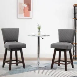 HOMCOM Swivel Bar Stools Set Of 2, Counter Height Barstools With Back, Rubber Wood Legs And Footrests, For Kitchen Dining Room Pub, Dark Gray -Homcom GUEST e65b859d aafd 426c b945 8ada3c7f1e1f