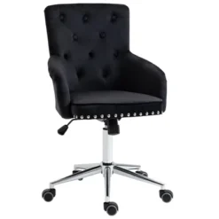 HOMCOM Modern Mid-back Desk Chair With Button Tufted Velvet Back, Nailhead Trim, Swivel Home Office Chair With Adjustable Height, Curved Padded Armrests -Homcom GUEST e6bf12c1 d967 43c9 9053 5414a6184889