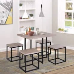 HOMCOM 5 Piece Dining Table Set, Square Kitchen Table Set With Stools For Small Space, Breakfast Nook -Homcom GUEST e7e593e1 9c82 4fd7 92ac 58ece0acb0a8