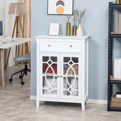 HOMCOM Kitchen Cabinet, Storage Cabinet, Sideboard Floor Accent Cabinet W/ 2 Glass Doors, Drawer, Adjustable Shelves For Living Room Entryway, White 3 HOMCOM Kitchen Cabinet, Storage Cabinet, Sideboard Floor Accent Cabinet W/ 2 Glass Doors, Drawer, Adjustable Shelves For Living Room Entryway, White