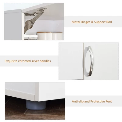 HOMCOM 66" Buffet With Hutch, Freestanding Kitchen Pantry With 2 Large Cabinets, 1 Pull Up Cabinet, 3 Drawers & Wide Countertop, White 6 HOMCOM 66" Buffet With Hutch, Freestanding Kitchen Pantry With 2 Large Cabinets, 1 Pull Up Cabinet, 3 Drawers & Wide Countertop, White - Image 4