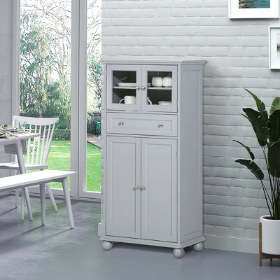 HOMCOM 52" Traditional Kitchen Pantry, Floor Storage Cabinet, Small Cupboard Organizer With Adjustable Shelves And 4-Doors For Living Room, Gray 4 HOMCOM 52" Traditional Kitchen Pantry, Floor Storage Cabinet, Small Cupboard Organizer With Adjustable Shelves And 4-Doors For Living Room, Gray - Image 2