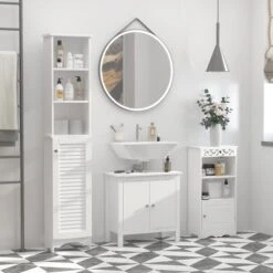 HOMCOM Tall Bathroom Storage Cabinet/Freestanding Linen Tower With 3-Tier Open Adjustable Shelf And Cupboard, White -Homcom GUEST e9cdc010 492e 43ea b4db 2f23cb765288