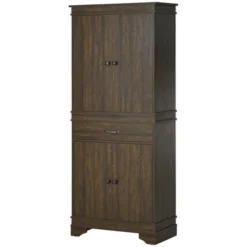 HOMCOM 72" Farmhouse Kitchen Pantry, 4-Door Rustic Storage Cabinet With Drawer And 3 Shelves, Walnut -Homcom GUEST ea422123 b968 447c 9ba2 097910e39cf4