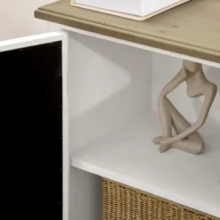 HOMCOM Farmhouse Storage Cabinet, Sideboard Buffet Cabinet With Double Glass Doors And Solid Wood Countertop For Kitchen, Living Room -Homcom GUEST eaab4f11 c954 4892 ba3e c2dc77361a43