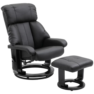 HOMCOM Recliner With Ottoman Footrest, Recliner Chair With Vibration Massage, Faux Leather And Swivel Wood Base For Living Room And Bedroom 10 HOMCOM Recliner With Ottoman Footrest, Recliner Chair With Vibration Massage, Faux Leather And Swivel Wood Base For Living Room And Bedroom - Image 8