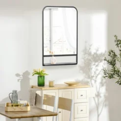 HOMCOM 34" X 21" Rectangle Modern Wall Mirror With Storage Shelf, Mirrors For Wall In Living Room, Bedroom, Black -Homcom GUEST ed51e9ef fa14 4824 8281 c3b6c7ee207f