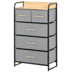 HOMCOM 5-Drawer Fabric Dresser Tower, 4-Tier Storage Organizer With Steel Frame For Hallway, Bedroom And Closet, Light Gray -Homcom GUEST ee653f2e e73a 4562 ac62 641aabf09795