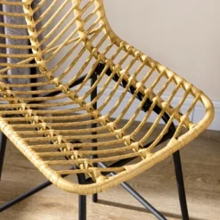 HOMCOM Modern Rattan Bar Stools Set Of 2, Breathable Steel-Base Wicker Counter Height Barstools For Kitchen Counter, Yellow -Homcom GUEST ef155b72 7fe7 4976 a59f cf9041c7a885