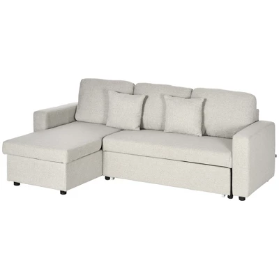HOMCOM Sectional Sleeper Sofa, Linen Fabric L Shaped Couch With Pull Out Bed, Reversible Storage Chaise For Living Room, Apartment, 3-seat, Beige 5 HOMCOM Sectional Sleeper Sofa, Linen Fabric L Shaped Couch With Pull Out Bed, Reversible Storage Chaise For Living Room, Apartment, 3-seat, Beige - Image 3