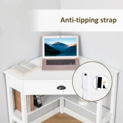 HOMCOM Corner Desk, Triangle Computer Desk With Drawer And Storage Shelves For Small Spaces, Home Office Workstation For Living Room, Or Bedroom -Homcom GUEST f009786e a743 4b3a 8389 c09ab9801d36