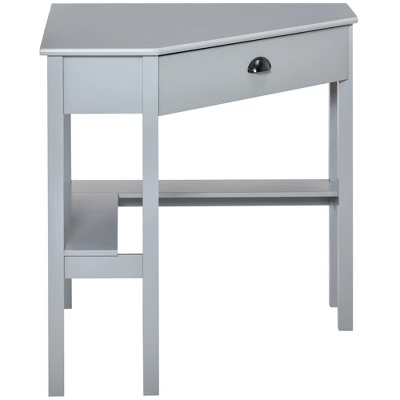 HOMCOM Corner Desk, Triangle Computer Desk With Drawer And Storage Shelves For Small Spaces, Home Office Workstation For Living Room, Or Bedroom, Gray 5 HOMCOM Corner Desk, Triangle Computer Desk With Drawer And Storage Shelves For Small Spaces, Home Office Workstation For Living Room, Or Bedroom, Gray - Image 3