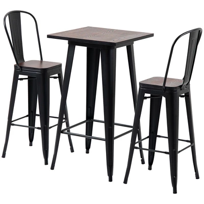 HOMCOM 3 Piece Industrial Dining Table Set, Counter Height Bar Table & Chairs Set With Footrests For Bistro, Pub 5 HOMCOM 3 Piece Industrial Dining Table Set, Counter Height Bar Table & Chairs Set With Footrests For Bistro, Pub - Image 3