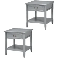 HOMCOM Vintage Side Table For Living Room Or Bedroom Storage End Table With Antique Handle Drawer & Shelf, Wooden Side Table, Set Of 2, Gray 9 HOMCOM Vintage Side Table For Living Room Or Bedroom Storage End Table With Antique Handle Drawer & Shelf, Wooden Side Table, Set Of 2, Gray -Homcom GUEST f1738bff 1a6c 4290 a15e 35d342ffd3ee