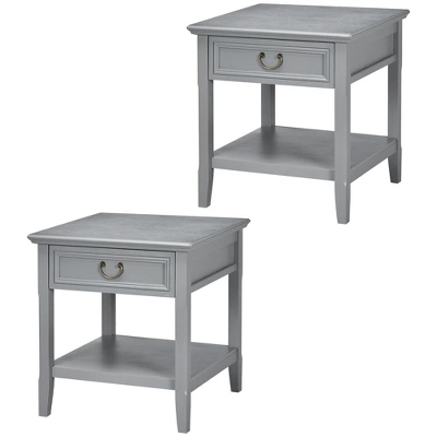 HOMCOM Vintage Side Table For Living Room Or Bedroom Storage End Table With Antique Handle Drawer & Shelf, Wooden Side Table, Set Of 2, Gray 5 HOMCOM Vintage Side Table For Living Room Or Bedroom Storage End Table With Antique Handle Drawer & Shelf, Wooden Side Table, Set Of 2, Gray - Image 3