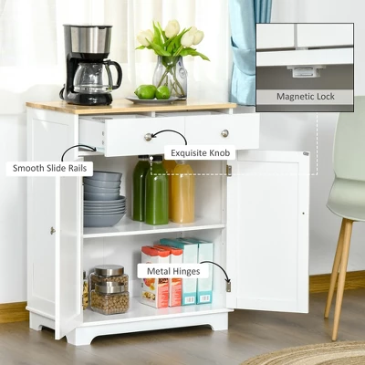 HOMCOM Kitchen Storage Cabinet, Sideboard Floor Cupboard With Solid Wood Top, Adjustable Shelf, And 2 Drawers For Living Room, And Hallway 9 HOMCOM Kitchen Storage Cabinet, Sideboard Floor Cupboard With Solid Wood Top, Adjustable Shelf, And 2 Drawers For Living Room, And Hallway - Image 7