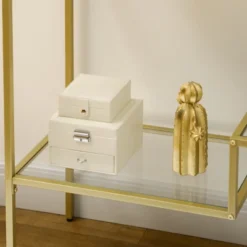 HOMCOM Gold Console Table, 39" Tempered Glass Behind Sofa Table, Narrow Entryway Table With Storage Shelves, Steel Frame Glass Table -Homcom GUEST f1c290d0 a9e2 46ee 9f4e b34b7b8565a1