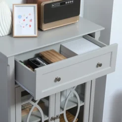 HOMCOM Kitchen Cabinet, Storage Cabinet, Sideboard Floor Accent Cabinet W/ 2 Glass Doors, Drawer, Adjustable Shelves For Living Room Entryway, Gray -Homcom GUEST f257a292 dd4a 44b2 a289 6e325734f8af