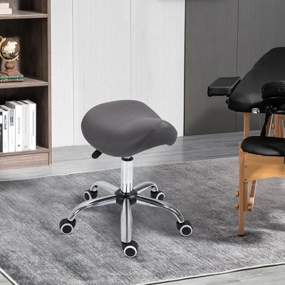 HOMCOM Ergonomic Rolling Saddle Stool PU Leather Hydraulic Spa Stool Height Adjustable Swivel Drafting Medical Salon Chair 3 HOMCOM Ergonomic Rolling Saddle Stool PU Leather Hydraulic Spa Stool Height Adjustable Swivel Drafting Medical Salon Chair