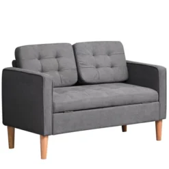 HOMCOM Modern 2-Seater Loveseat Button-Tufted Fabric Couch With Storage Chest, Cushions And Rubberwood Legs For Living Room -Homcom GUEST f3dfa9f2 3118 42ef a720 46204fd3557a