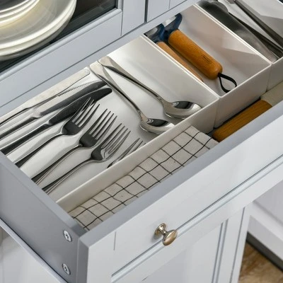 HOMCOM 52" Traditional Kitchen Pantry, Floor Storage Cabinet, Small Cupboard Organizer With Adjustable Shelves And 4-Doors For Living Room, Gray 6 HOMCOM 52" Traditional Kitchen Pantry, Floor Storage Cabinet, Small Cupboard Organizer With Adjustable Shelves And 4-Doors For Living Room, Gray - Image 4