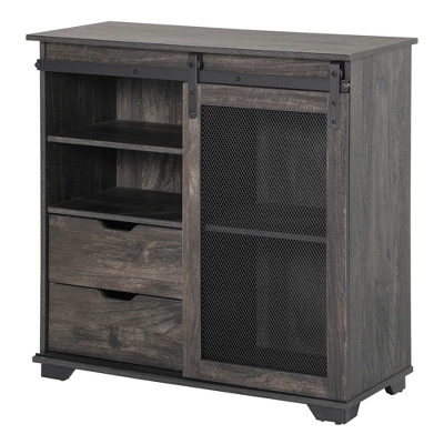 HOMCOM Industrial Sideboard, Freestanding Coffee Bar Cabinet, Buffet Cabinet With 2 Drawers, 2 Shelves & Metal Mesh Door, Dark Brown/Black 5 HOMCOM Industrial Sideboard, Freestanding Coffee Bar Cabinet, Buffet Cabinet With 2 Drawers, 2 Shelves & Metal Mesh Door, Dark Brown/Black - Image 3