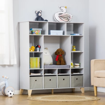 HOMCOM 47" Kids Reading Nook Organizer, Freestanding 15-Cubby Bookcase Storage Cabinet With Cushioned Seat For Toys, Books, Clothes 3 HOMCOM 47" Kids Reading Nook Organizer, Freestanding 15-Cubby Bookcase Storage Cabinet With Cushioned Seat For Toys, Books, Clothes