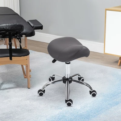 HOMCOM Ergonomic Rolling Saddle Stool PU Leather Hydraulic Spa Stool Height Adjustable Swivel Drafting Medical Salon Chair 4 HOMCOM Ergonomic Rolling Saddle Stool PU Leather Hydraulic Spa Stool Height Adjustable Swivel Drafting Medical Salon Chair - Image 2