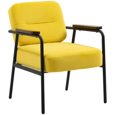 HOMCOM Modern Accent Chair With Cushioned Seat And Back, Upholstered Velvet Armchair For Bedroom, Living Room Chair With Arms And Steel Legs, Yellow 5 HOMCOM Modern Accent Chair With Cushioned Seat And Back, Upholstered Velvet Armchair For Bedroom, Living Room Chair With Arms And Steel Legs, Yellow - Image 3