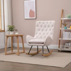 HomCom Mid-Century Tufted Wingback Fabric Rocking Chair 15 HomCom Mid-Century Tufted Wingback Fabric Rocking Chair -Homcom GUEST f7cd83d6 3cd2 4208 8486 e5d20919c00d