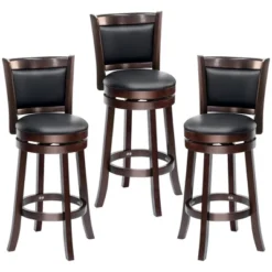 HOMCOM Classic Bar Stool Swivel Barstool With PU Leather Upholstered Mid-Back And Footrest, 30.25 Inch Seat Height, Set Of 3, Black -Homcom GUEST f85272c6 452f 4d12 ba92 64a122472954