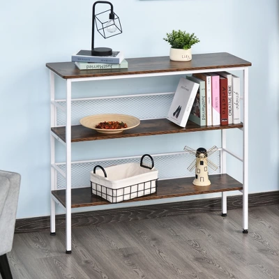 HomCom 3-Tier Industrial Style Storage Metal Wooden Shelf 11 HomCom 3-Tier Industrial Style Storage Metal Wooden Shelf - Image 9