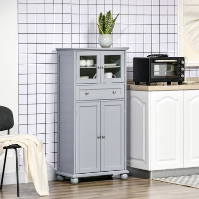 HOMCOM 52" Traditional Kitchen Pantry, Floor Storage Cabinet, Small Cupboard Organizer With Adjustable Shelves And 4-Doors For Living Room, Gray 3 HOMCOM 52" Traditional Kitchen Pantry, Floor Storage Cabinet, Small Cupboard Organizer With Adjustable Shelves And 4-Doors For Living Room, Gray