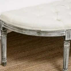 HOMCOM Vintage Semi-Circle Hallway Bench Tufted Upholstered Velvet-Touch Fabric Accent Seat With Rubberwood Legs, Off White -Homcom GUEST fa2128e7 2d91 47f1 9bf9 3ee0a9ac312e