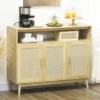 HOMCOM Kitchen Sideboard With 2 Cabinets, Boho Buffet Cabinet With 3 Rattan Decorated Doors And Adjustable Shelf, Coffee Bar Cabinet -Homcom GUEST fa374be9 209c 4b2a 9539 591bcdbd34cb