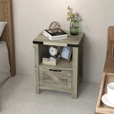 HOMCOM Farmhouse Side Table With 1 Drawer, 1 Open Shelf And Tabletop For Living Room, Gray Oak 3 HOMCOM Farmhouse Side Table With 1 Drawer, 1 Open Shelf And Tabletop For Living Room, Gray Oak
